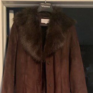 Calvin Klein Suede and Faux Fur Coat
